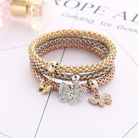 Gold 3 Piece Butterfly Charm Bracelet - Picture 2 of 4